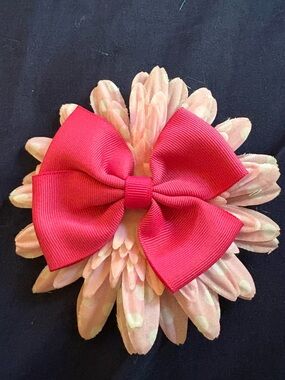 Pink Floral Hair Bow Clip - Hot Pink Bow on Light Pink Flower